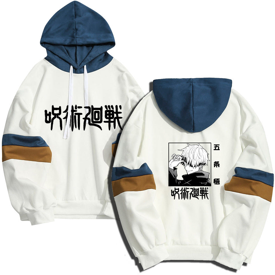 Unisex Anime Printed Color Block Casual Hoodie