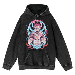 Unisex Vintage Washed Anime Printed Loose Hoodie