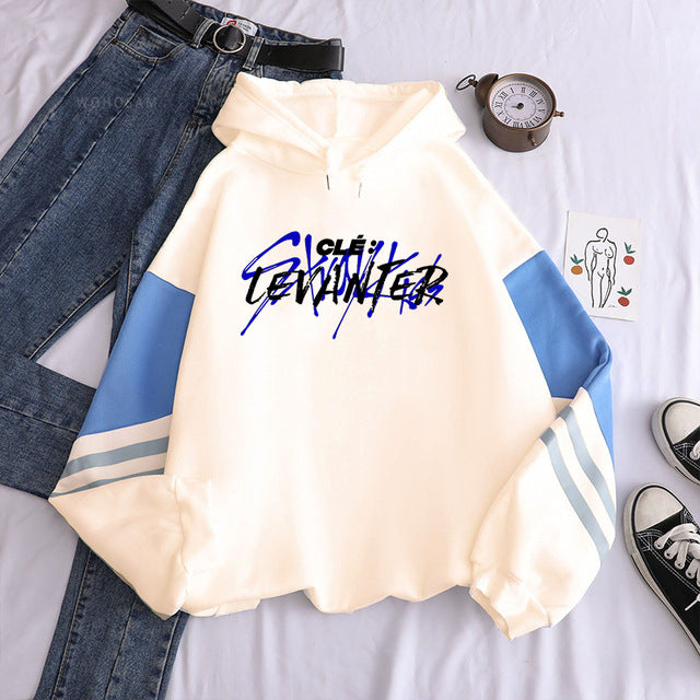 KPOP Logo Long-sleeved Color Block Hoodie