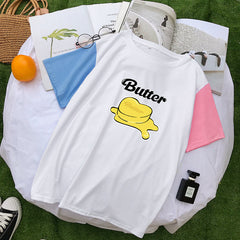 Cute Girls Butter Print Short Sleeved T-shirt