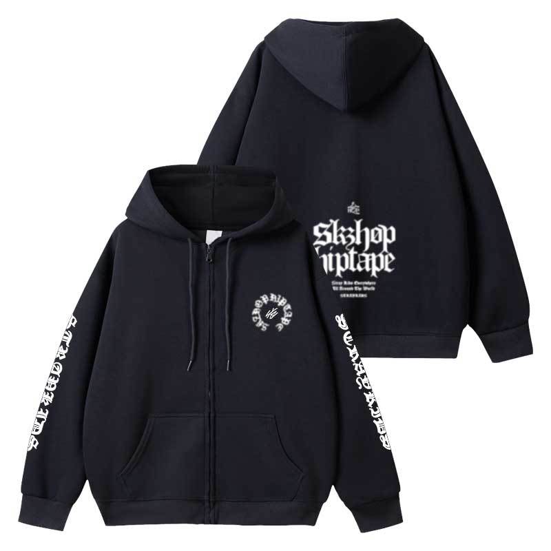 Unisex Kpop Black Zipper Hoodie