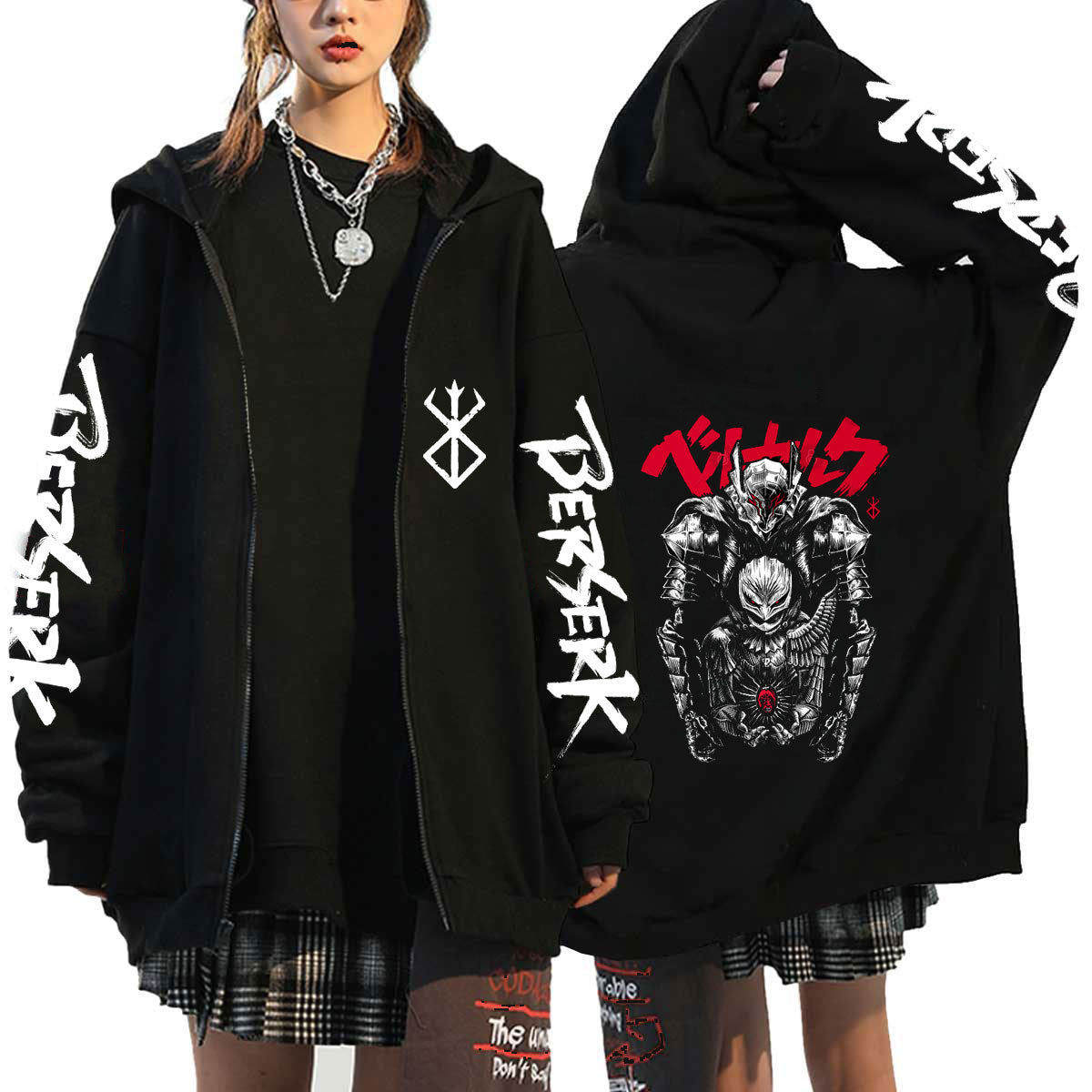 Unisex Anime Logo Printed Zip Up Hoodie