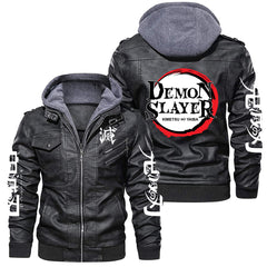 Casual Men's Anime Punk Style Leather Hooded Jacket