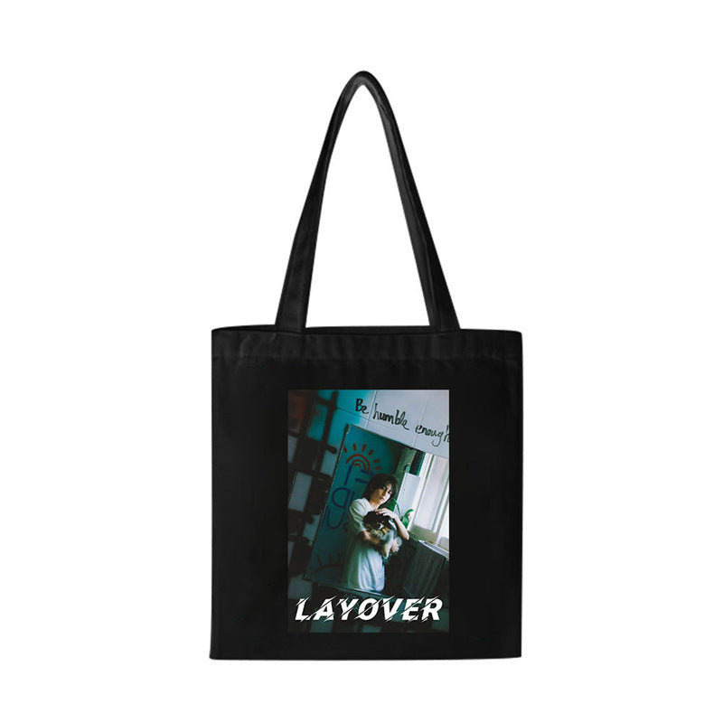 Kpop Pattern Canvas Zipper Tote Bag