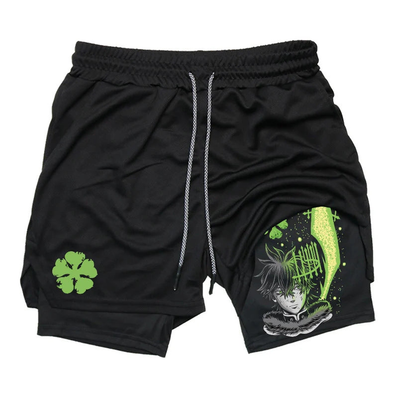 Men's Anime Double Layer Fitness Sports Shorts