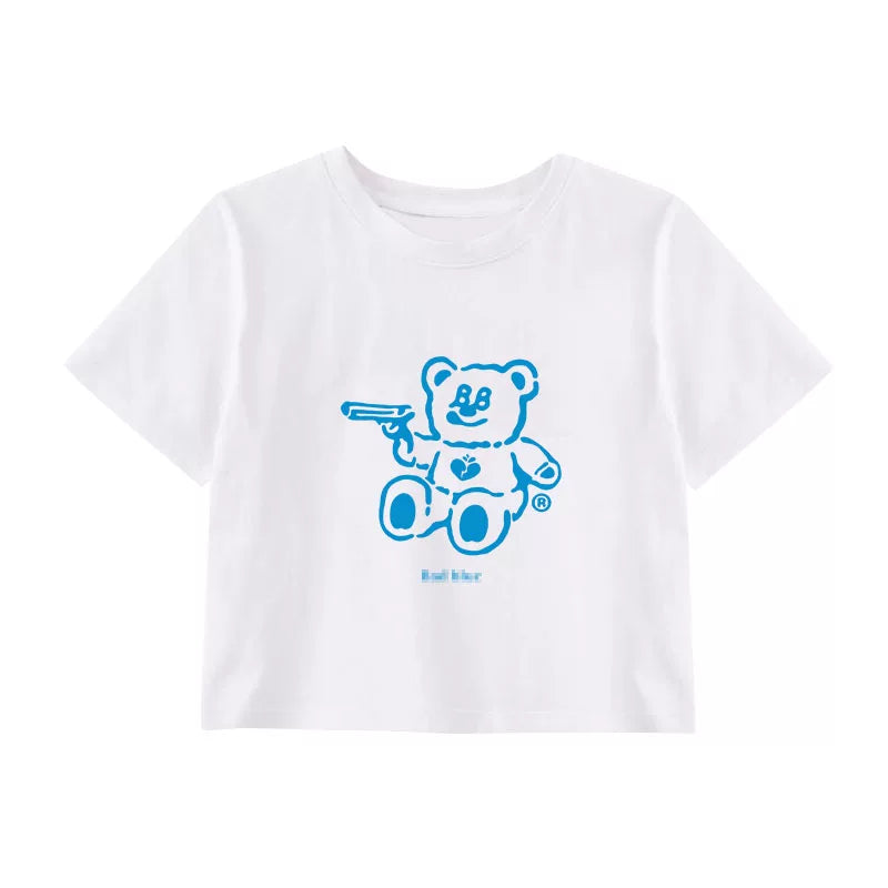 WENDY Same Bear Graphic Cropped T-shirt