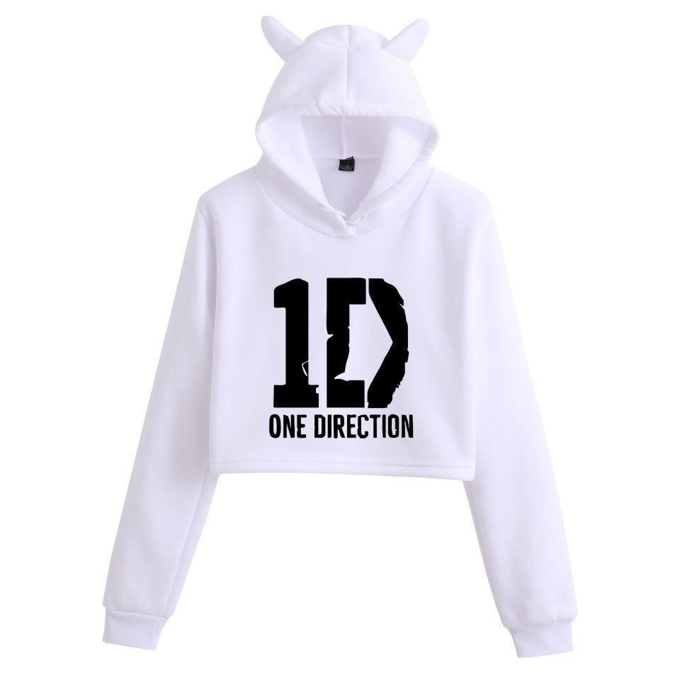 Women's 1D Letter Printed Crop Casual Hoodie