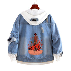 Unisex Anime Casual Hooded Denim Jacket