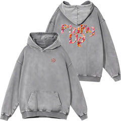 Pinky Up Logo Casual Cotton Washed Hoodie