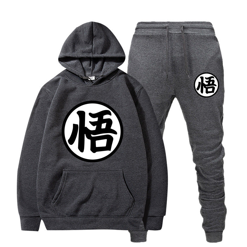 Men's Anime Logo Print Sports Hoodie Loose Pants