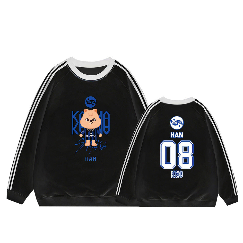 Karma Cartoon Doll Stripe Crew Neck Sweatshirt