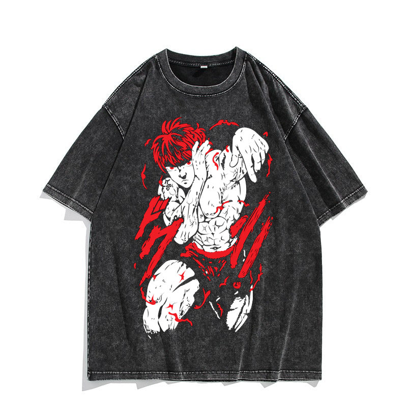 Vintage Anime Baki Washed Short-sleeved T-shirt