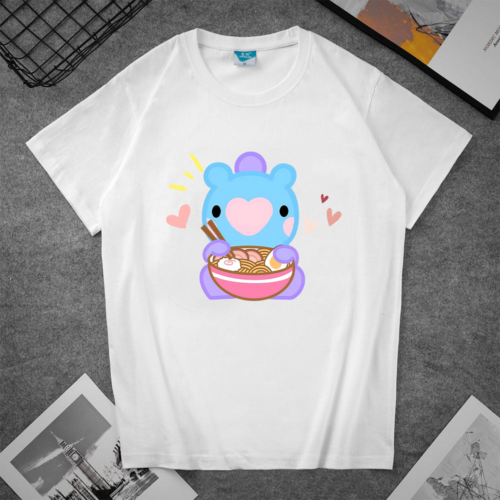 Cute Women's Kpop Cartoon Printed Loose T-shirt