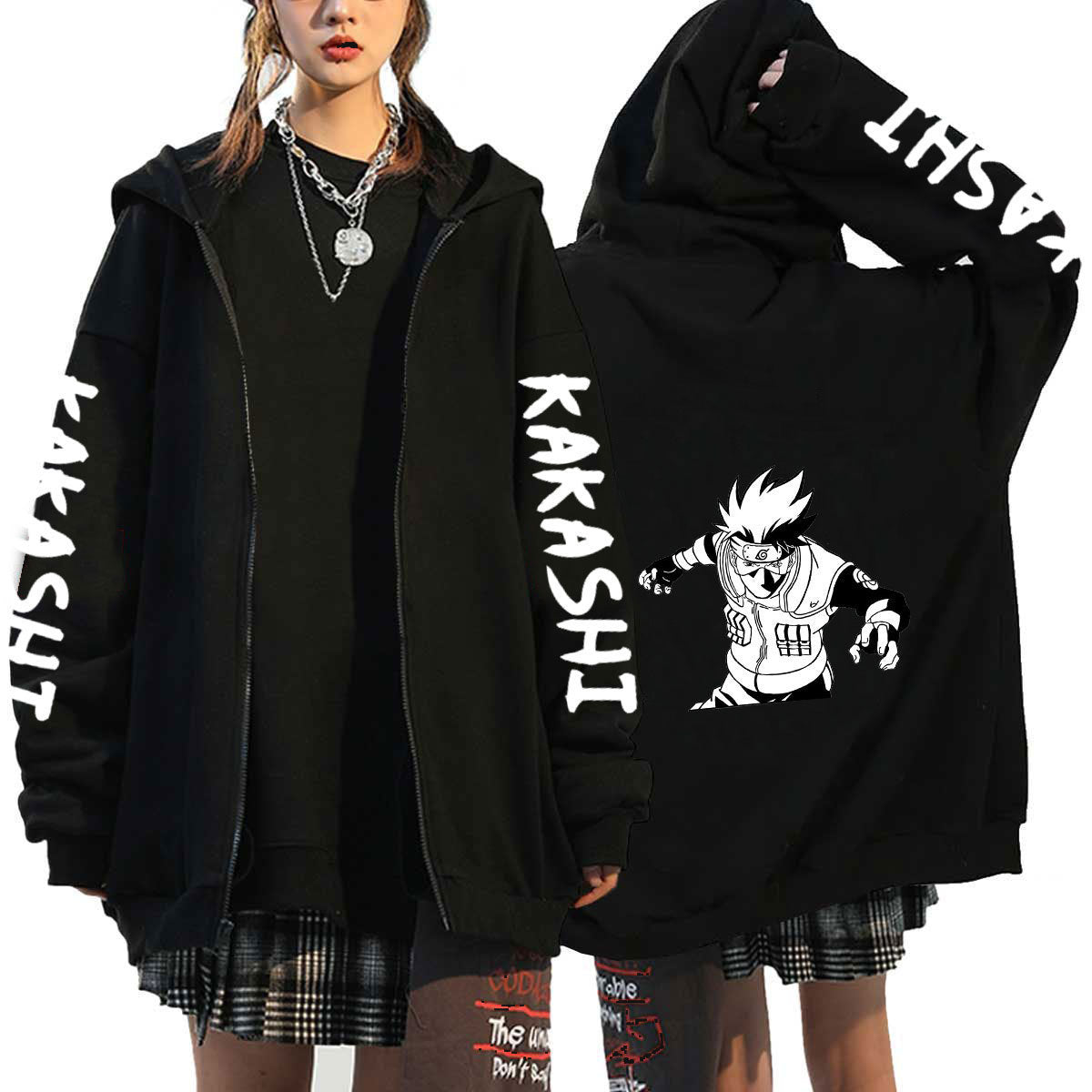 Unisex Anime Kakashi Zip Up Loose Hoodie