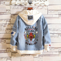 FRIENDS DONT LIE Print Hooded Denim Jacket