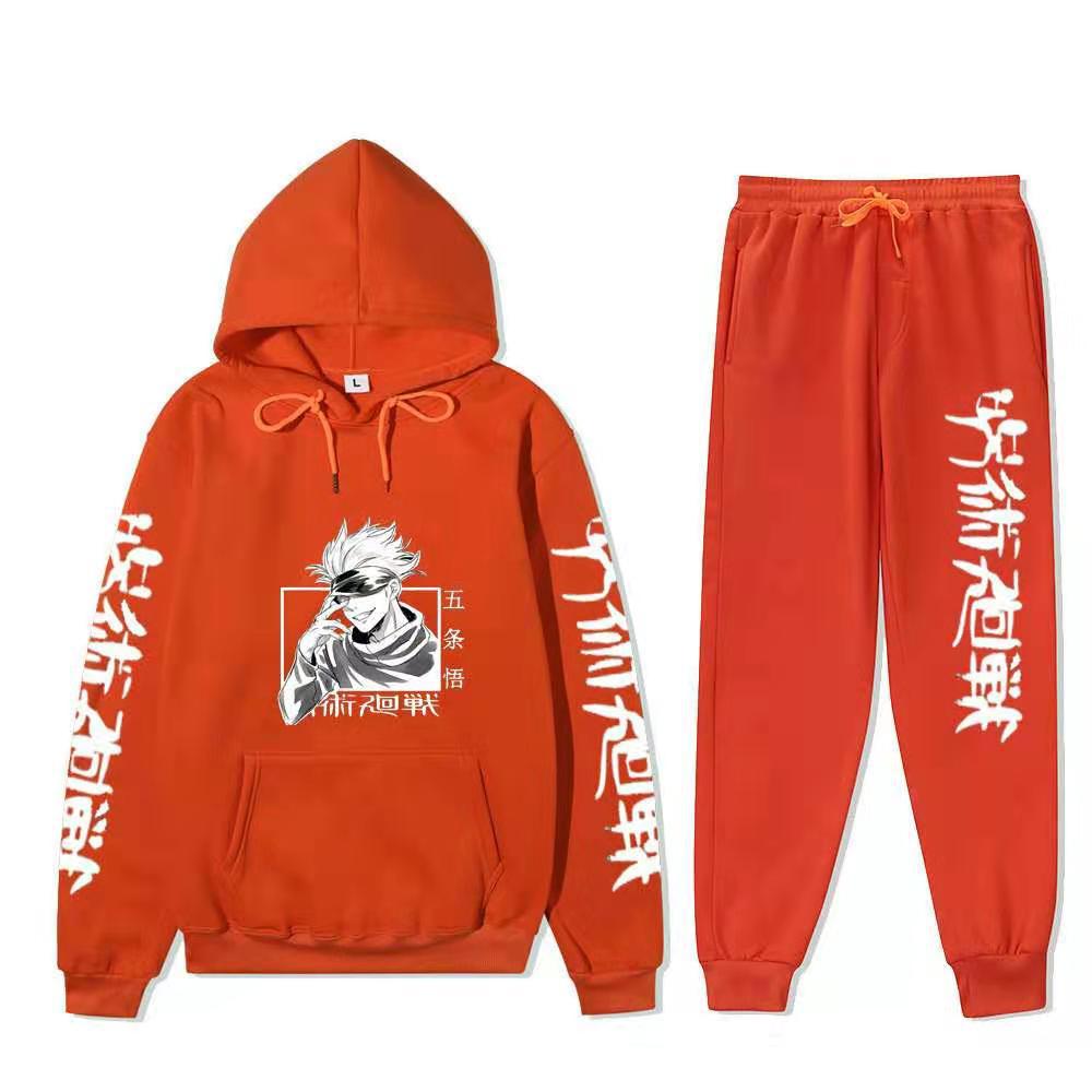 Unisex Anime Print Hoodie Sports Pants Set