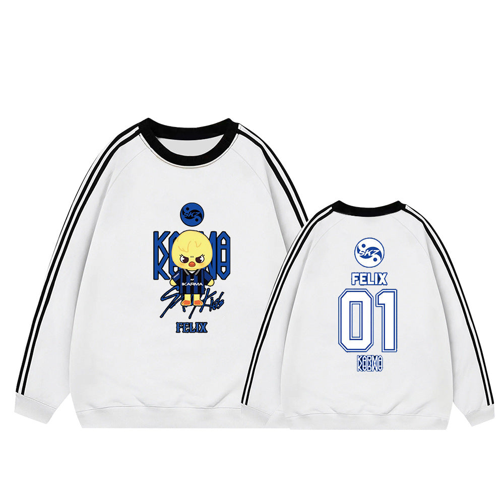 Karma Cartoon Doll Stripe Crew Neck Sweatshirt