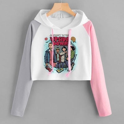 Casual Versatile TV Graphic Crop Hooded Top