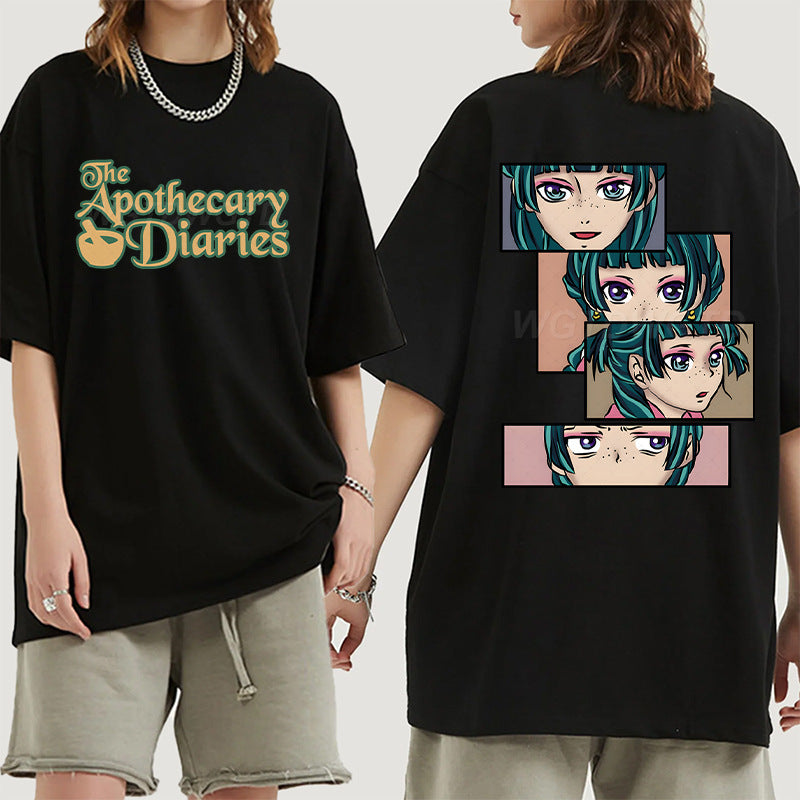 Girl's Anime Round Neck Loose T-shirt