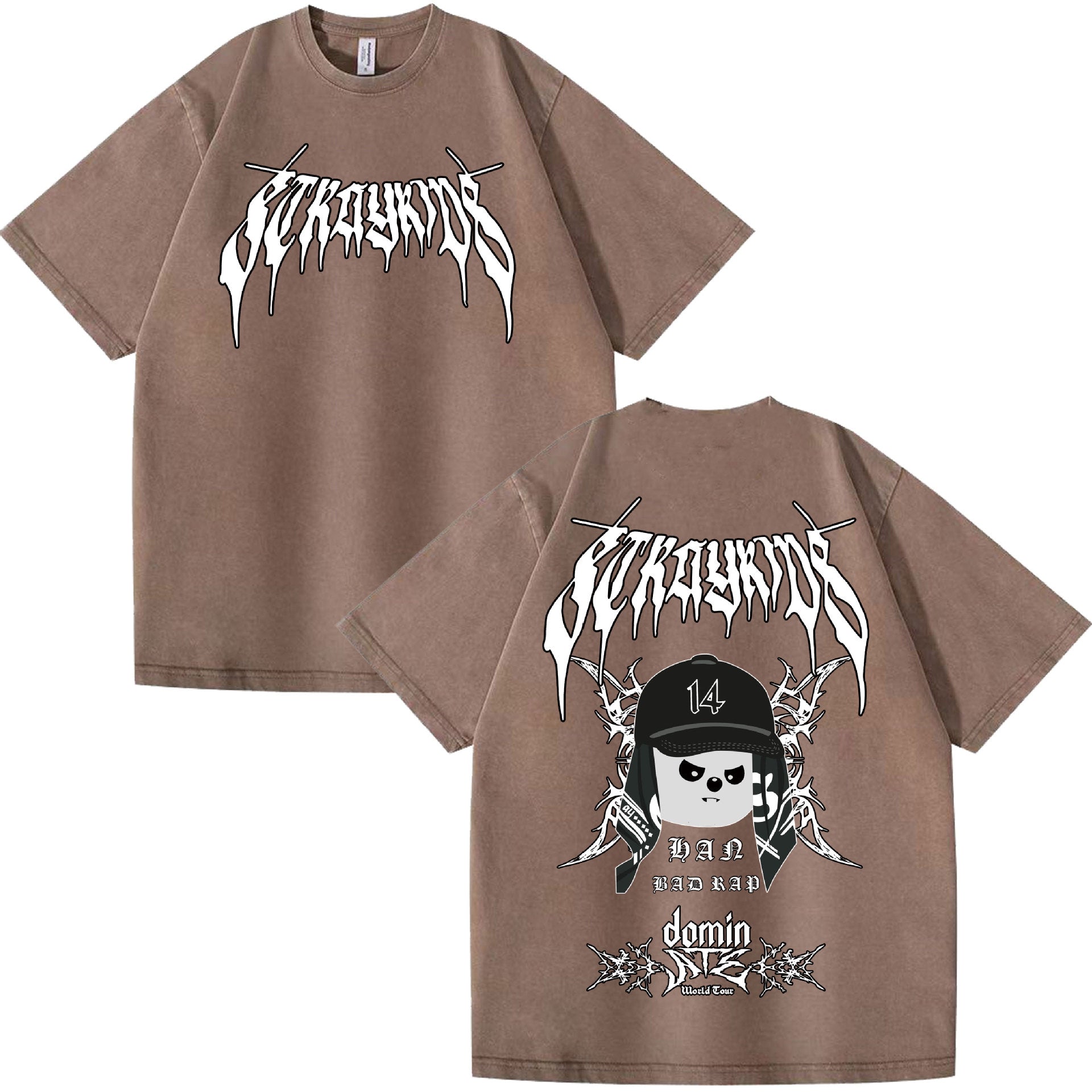 Evil Skz Animal Characters Print Summer Short Sleeve Washed Tee