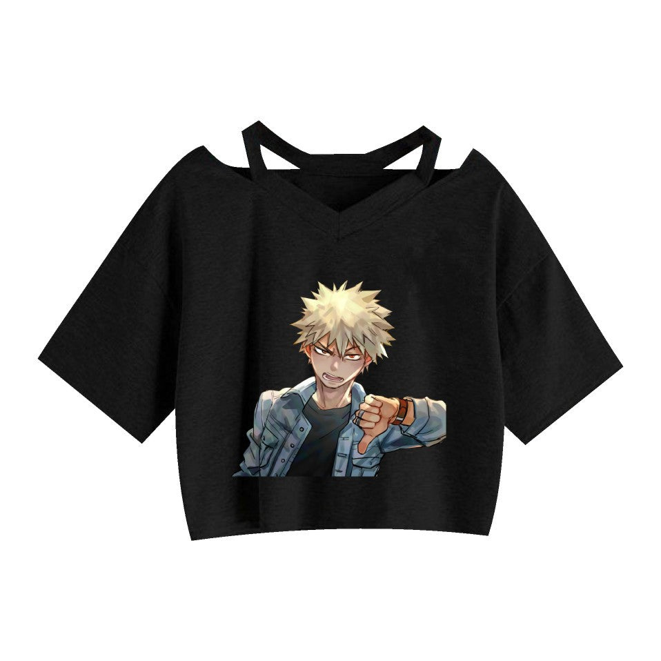 Women's Anime Graphic Printed Short Sleeve Crop T-shirt