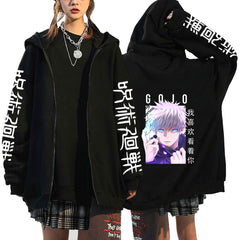 Unisex Trendy Anime Gojo Print Zip Up Hoodie