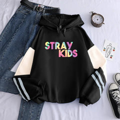 KPOP Letter Printed Color Block Pullover Hoodie