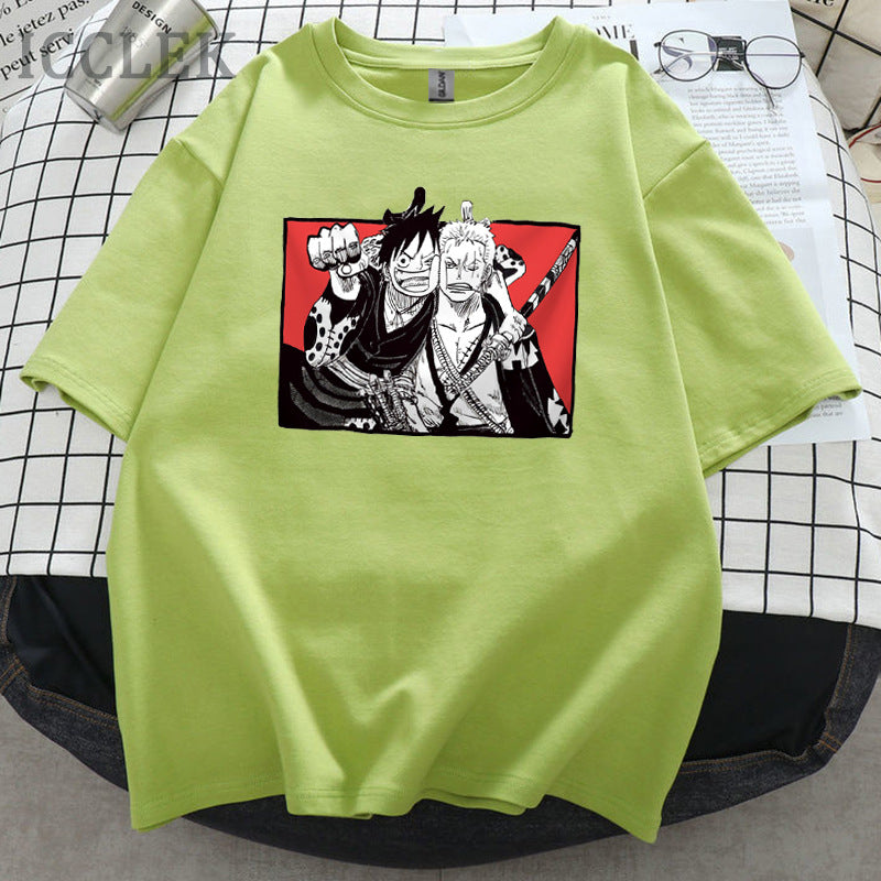 Unisex Luffy Zoro Loose Crew Neck T-Shirt