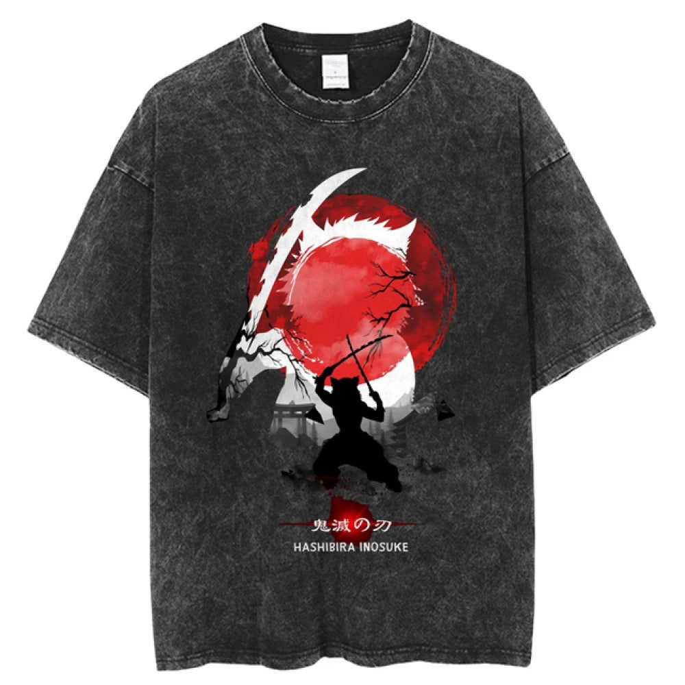 Retro Unisex Washed Anime Loose T-shirt