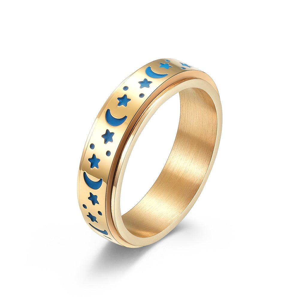 Star Moon Titanium Steel Rotating Ring