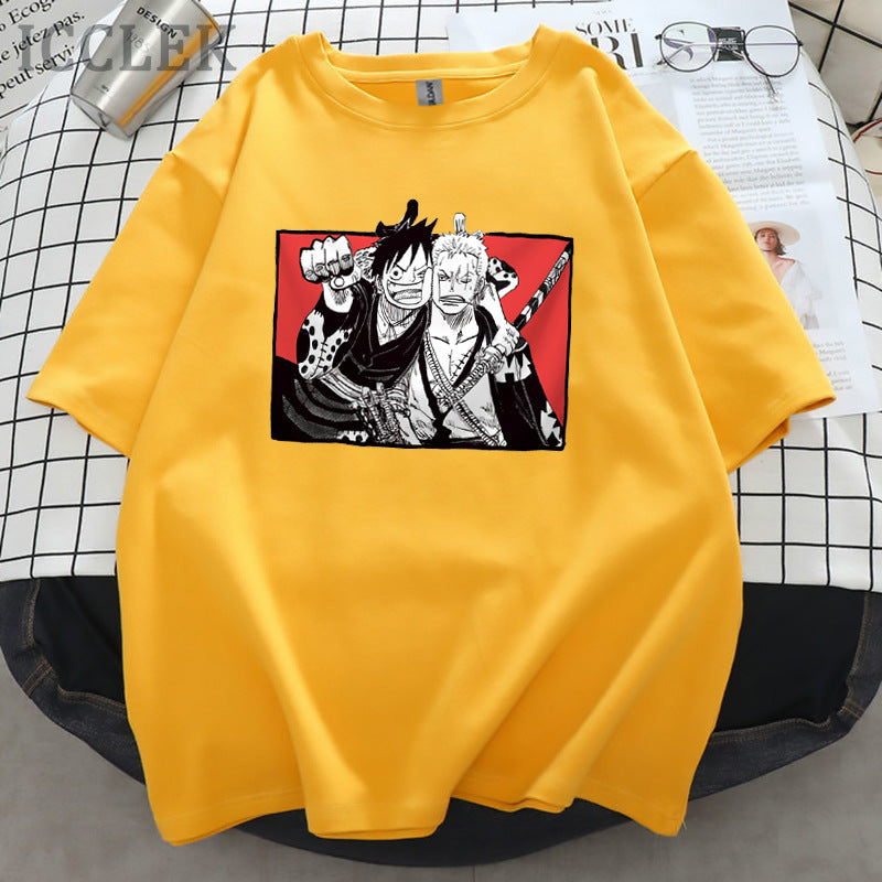 Unisex Luffy Zoro Loose Crew Neck T-Shirt