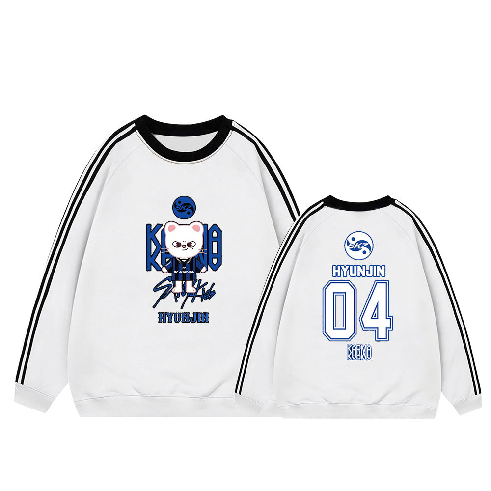 Karma Cartoon Doll Stripe Crew Neck Sweatshirt