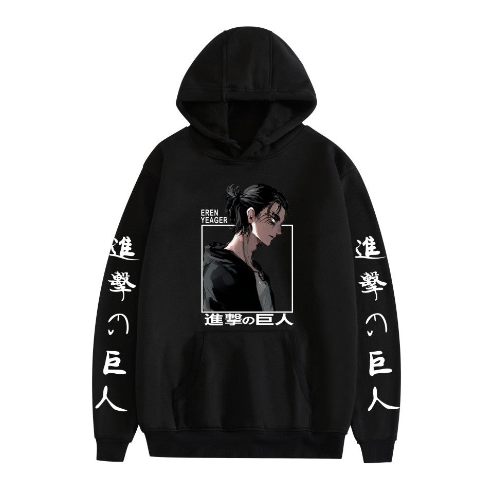 Casual Anime Pattern Print Pocket Drawstring Hoodie