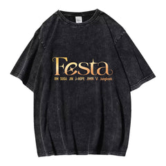 Vintage Kpop Letter Washed Summer T-shirt
