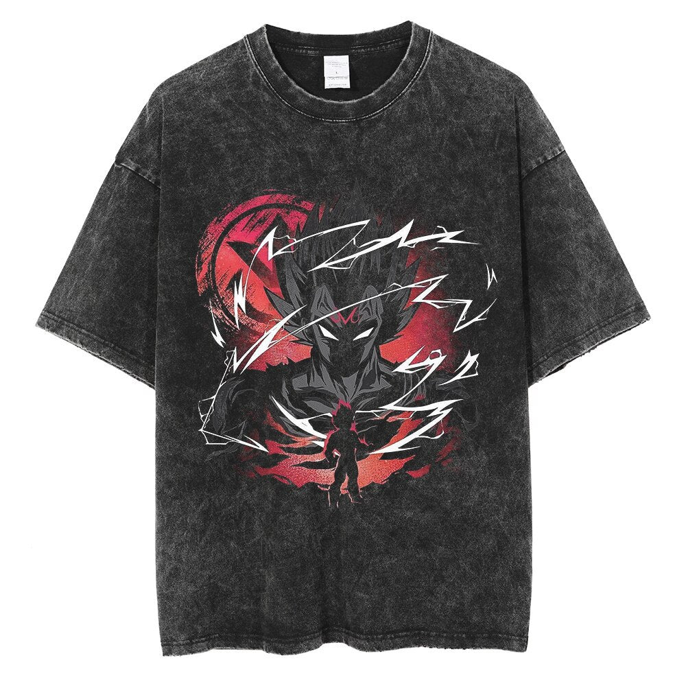 Vintage Washed Anime Print Casual T-shirt