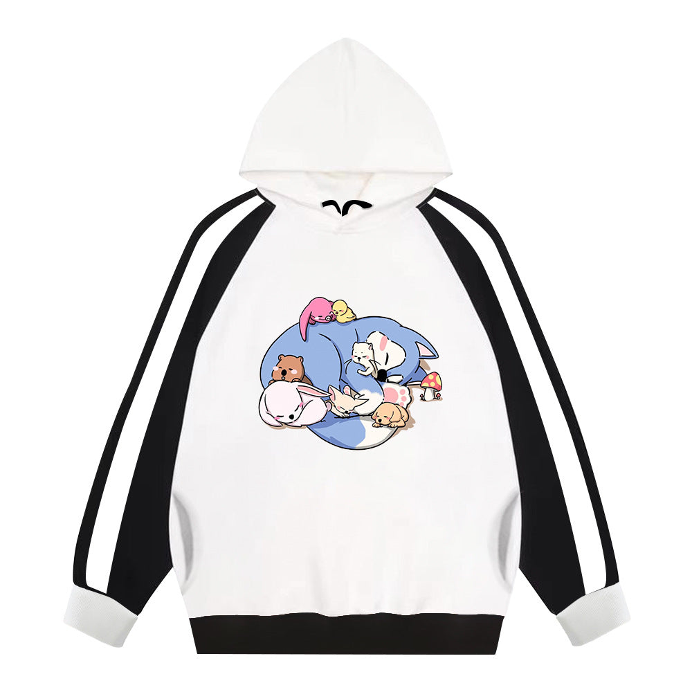 Cartoon SKZ Print Color Block Hoodie