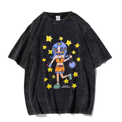 Versatile MINJI Graphic Washed T-shirt Top