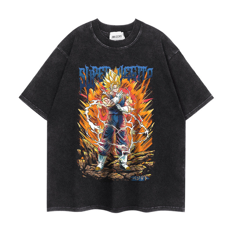 Trendy Anime Loose Washed Short-sleeved T-shirt
