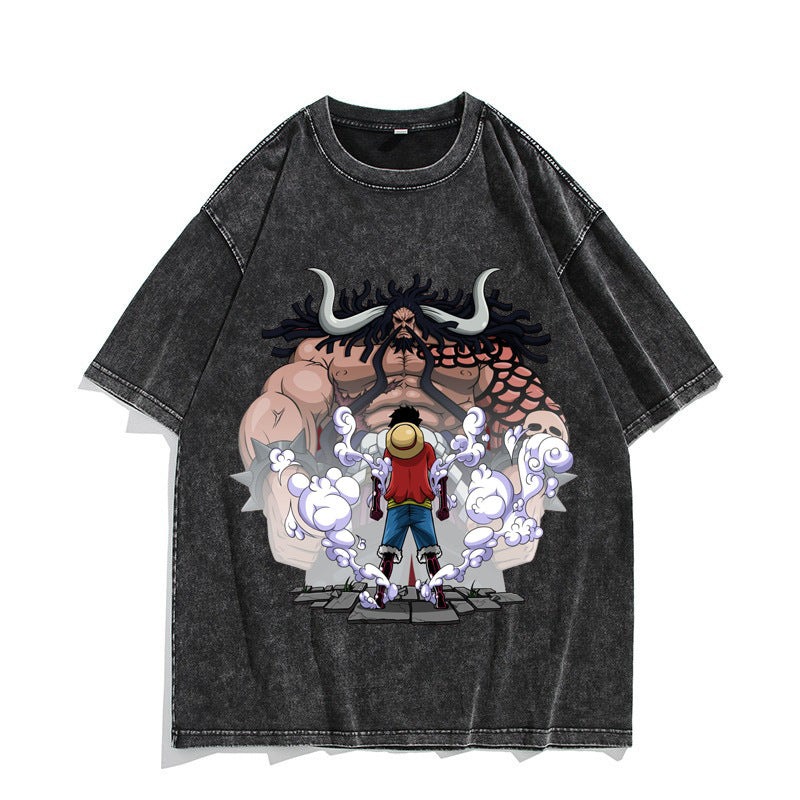 Unisex Nika Luffy Washed Retro Cotton T-shirt