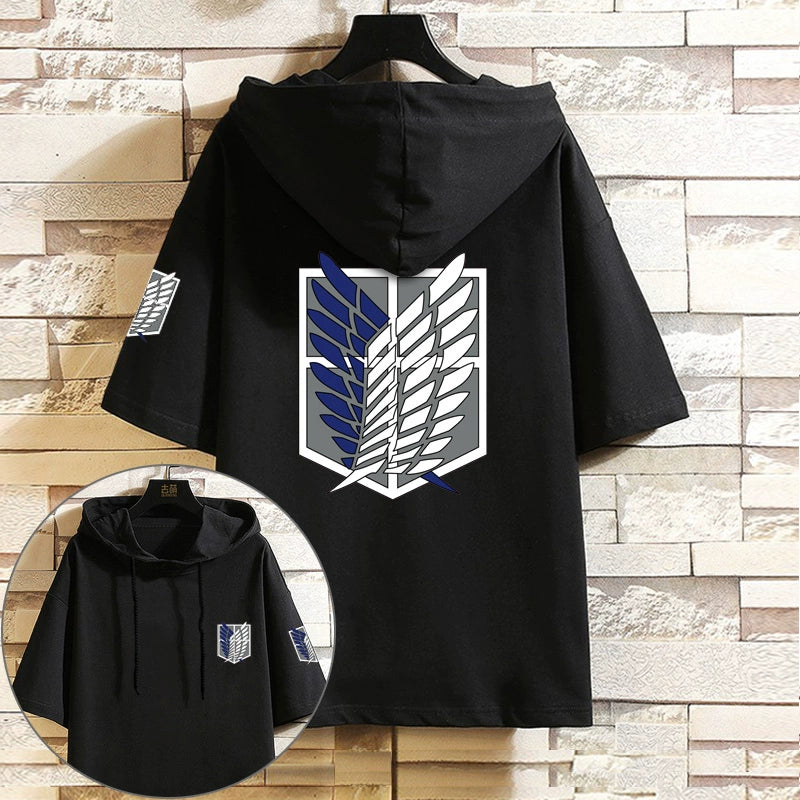 Men's Anime Hooded Short Sleeve Cotton T-Shirt