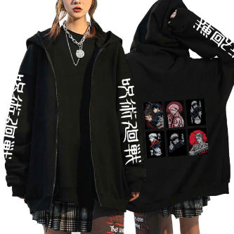 Unisex Trendy Anime Casual Black Zipper Hoodie