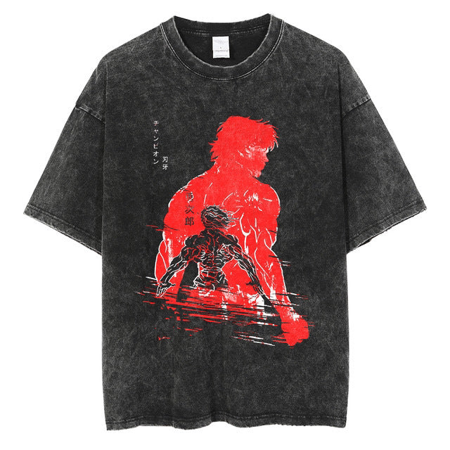 Vintage Washed Baki Anime Casual T-shirt