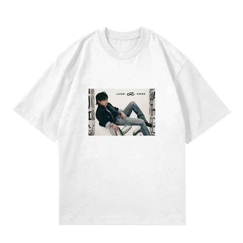 Unisex Kpop Pattern Cotton Loose T-shirt