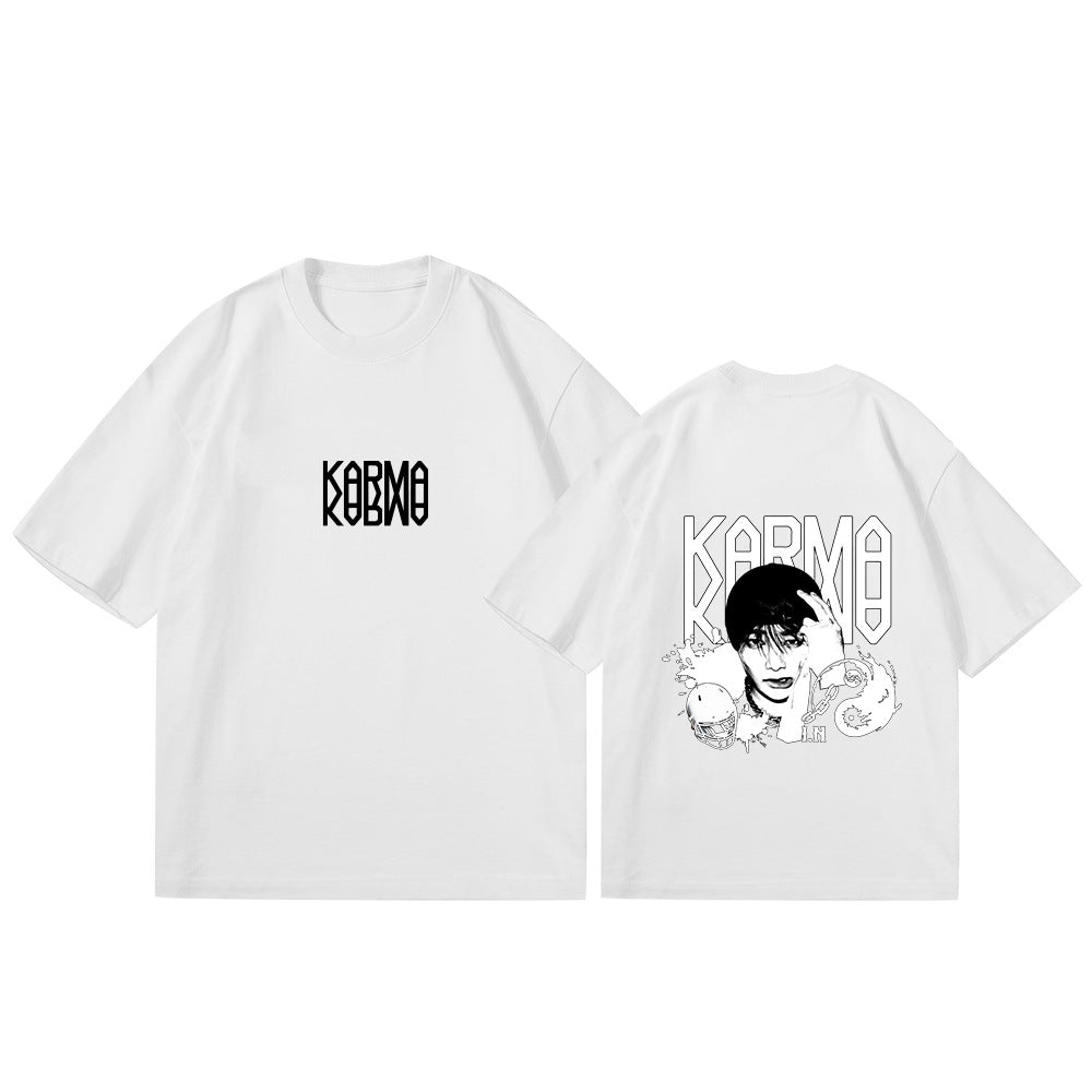 KPOP Album KARMA Logo Print Crew Neck T-Shirt