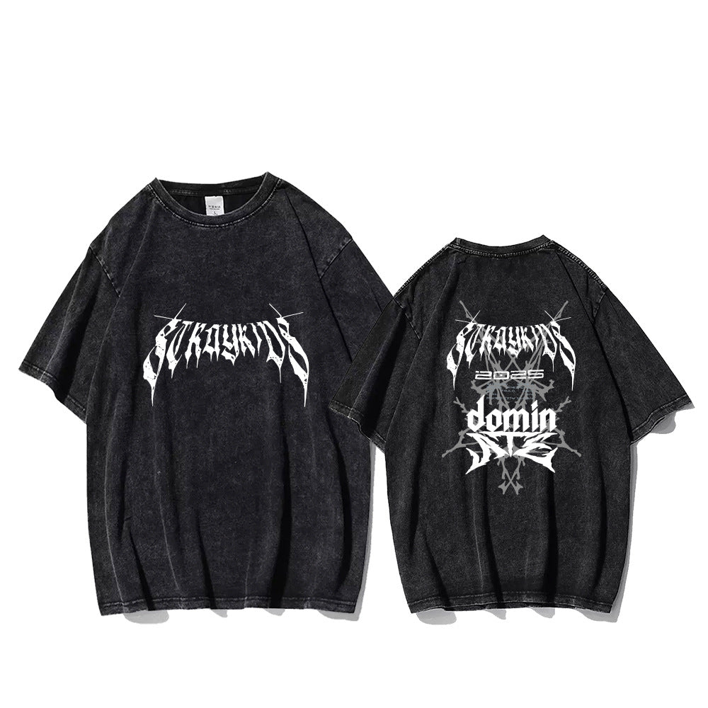 Retro KPOP Graphic Washed T-shirt