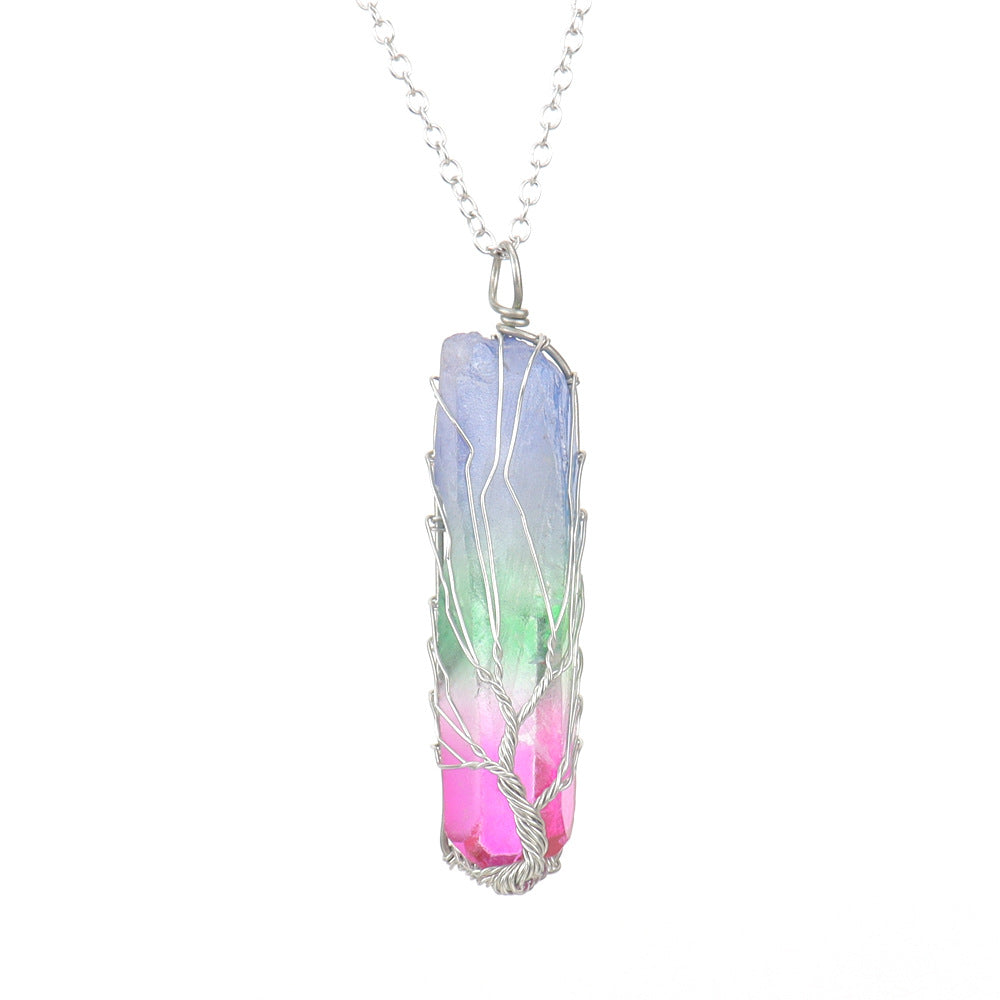 Colorful Crystal Stone Tree of Life Necklace