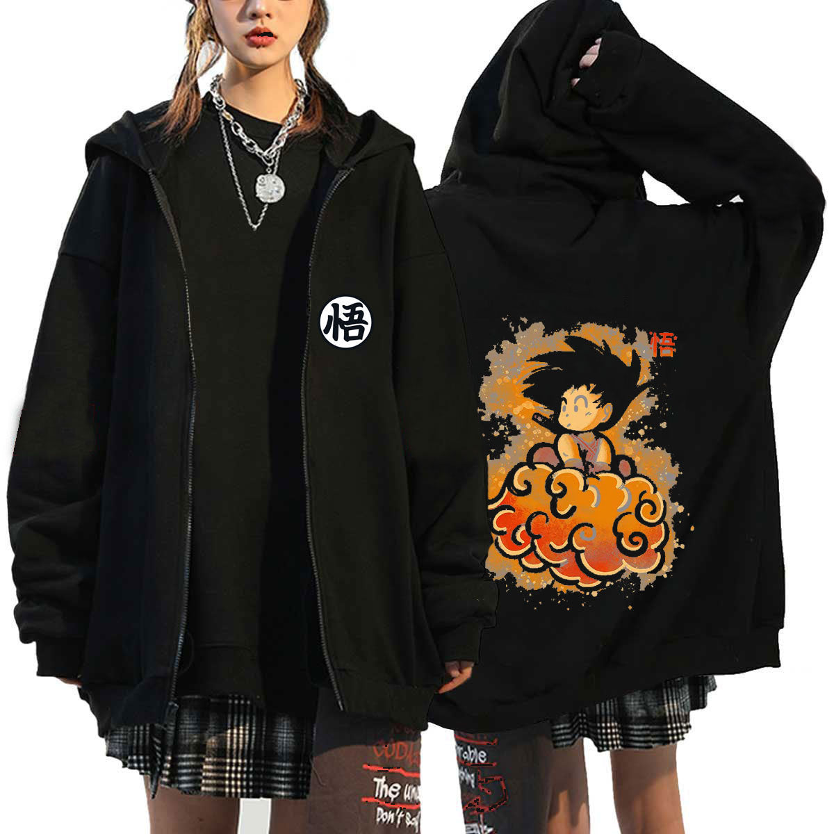 Unisex Anime Goku Print Zipper Loose Hoodie