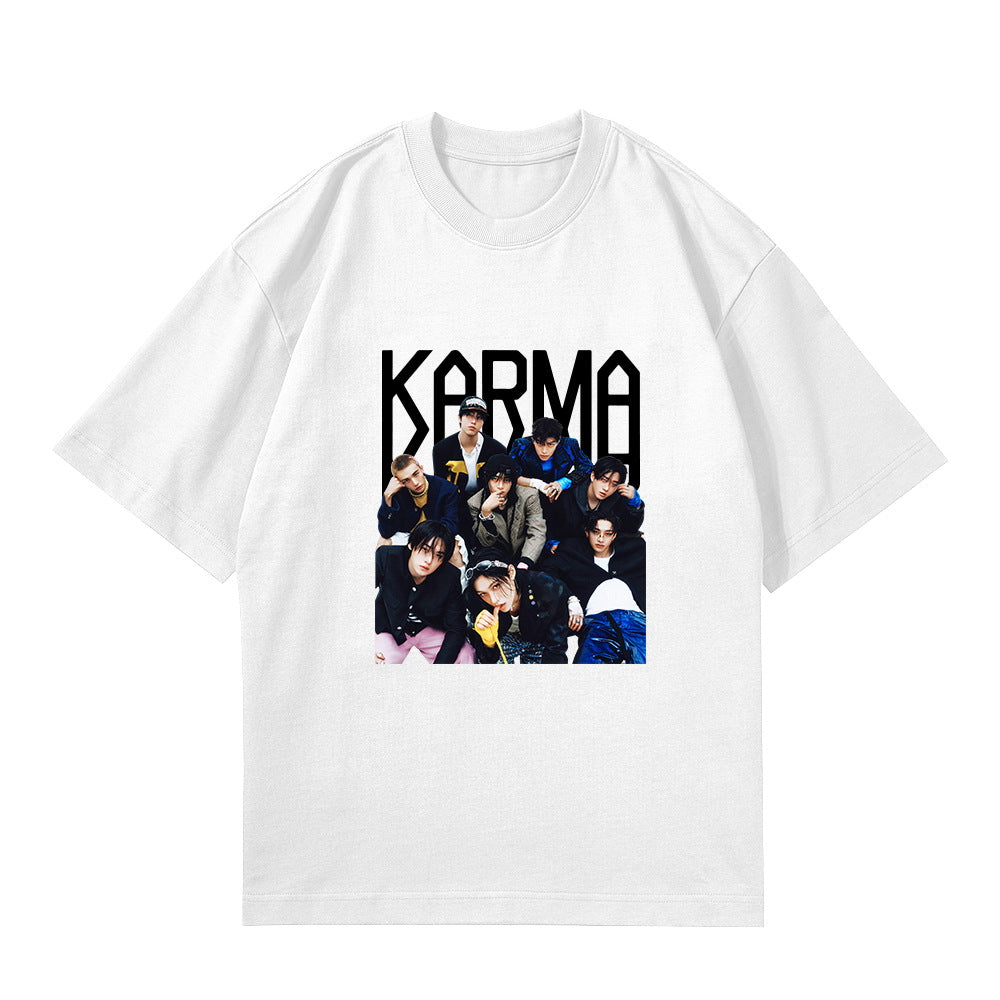Casual KARMA Album Logo Print Crew Neck T-Shirt