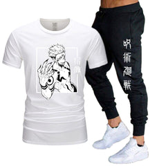 Men's Anime Printed T-shirt Sports Pants Set