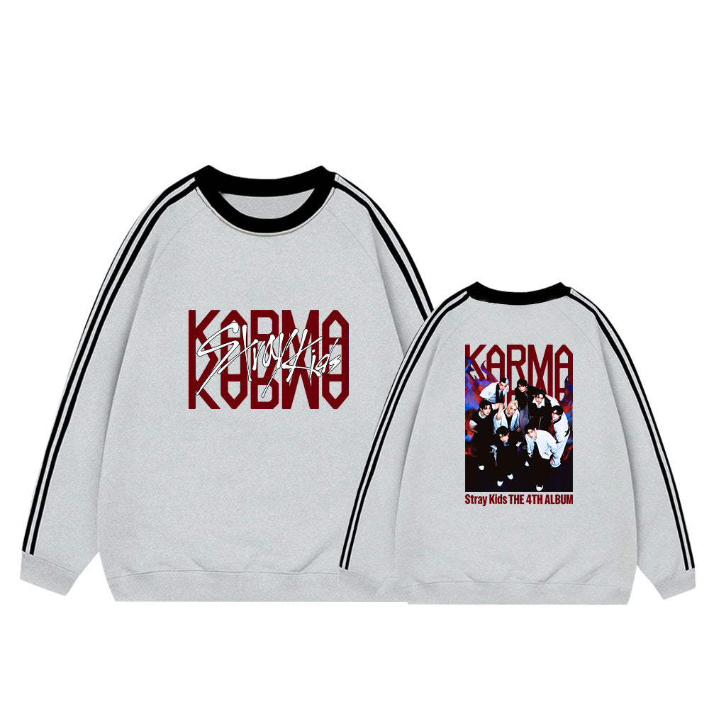 KARMA Album College Stripe Crew Neck Sweatshirt